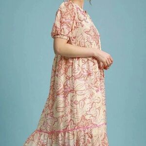Umgee Pink and Cream Paisley Midi Dress